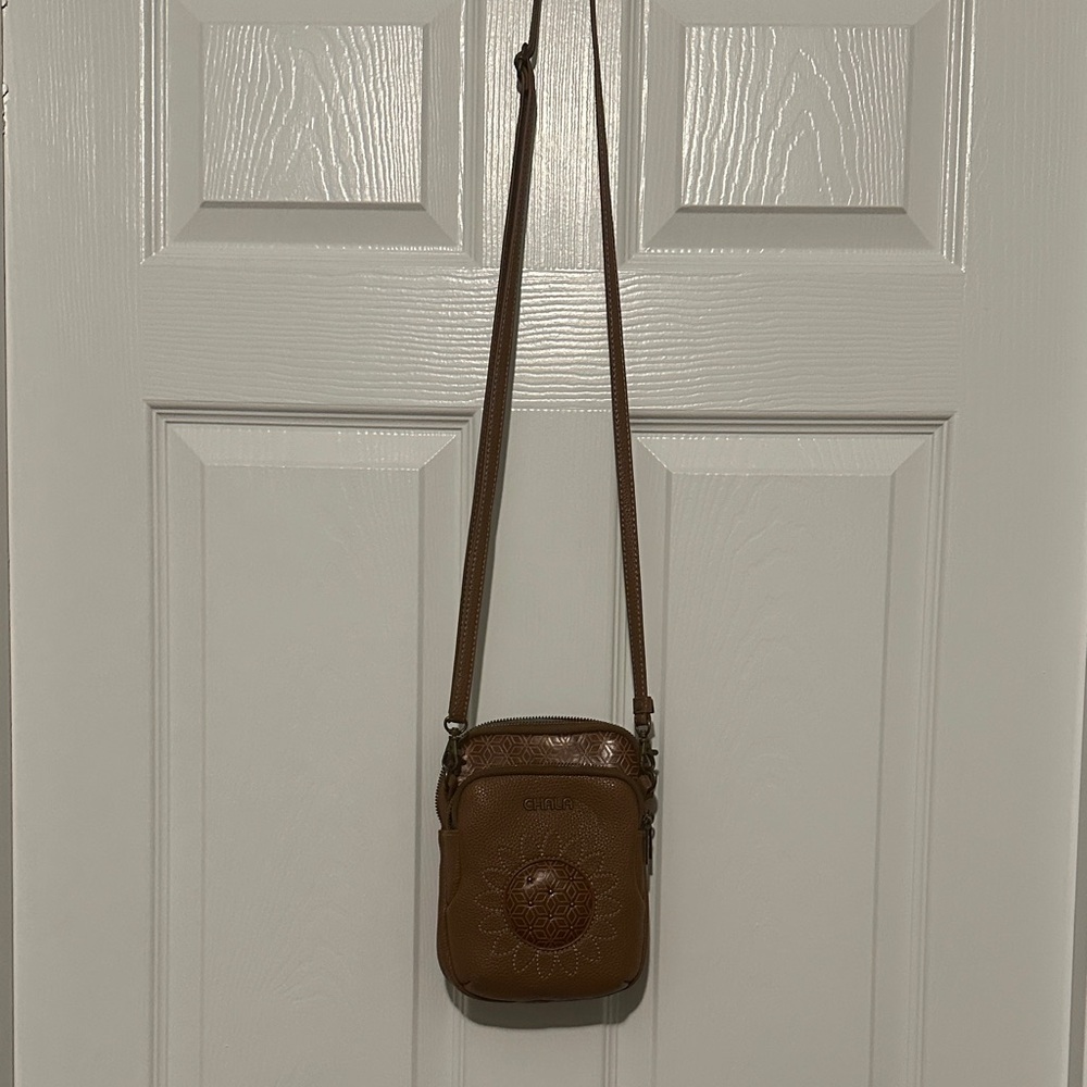Chala Brown Crossbody Bag with Floral Detail